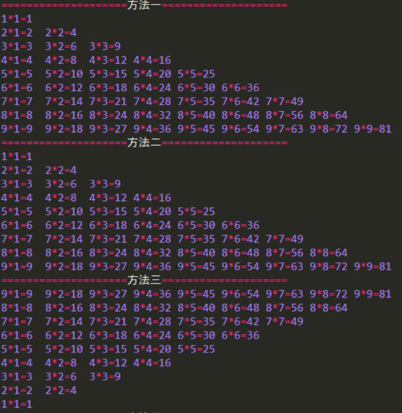 如何用python输出九九乘法表？有哪些方法？