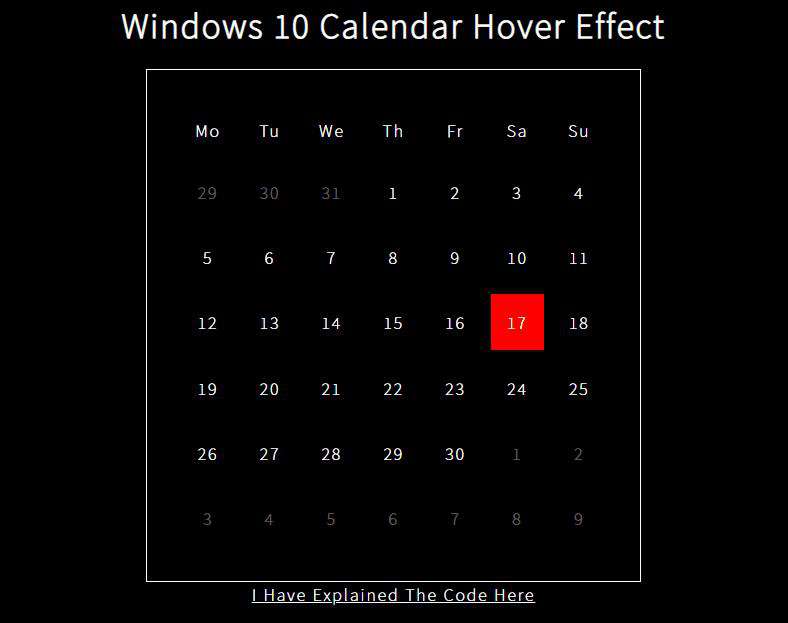 超赞Win10日历悬停效果，爱了爱了(使用HTML、CSS和vanilla JS)