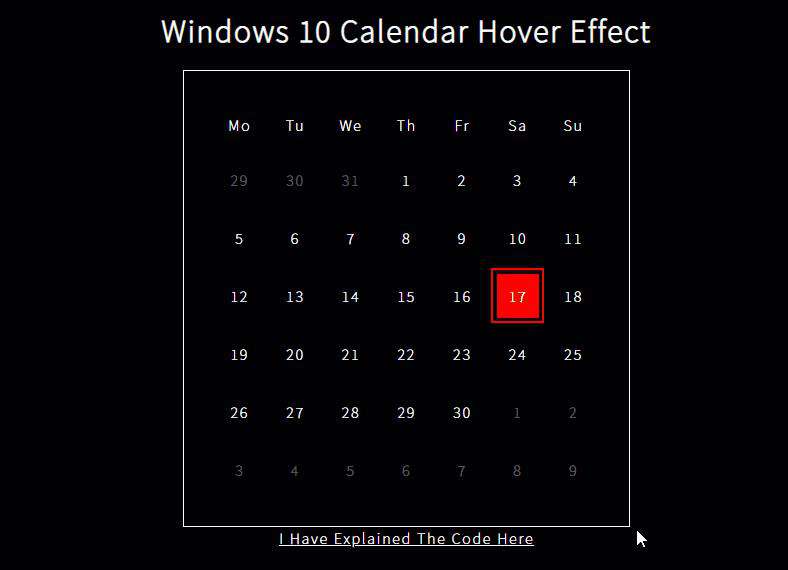 超赞Win10日历悬停效果，爱了爱了(使用HTML、CSS和vanilla JS)