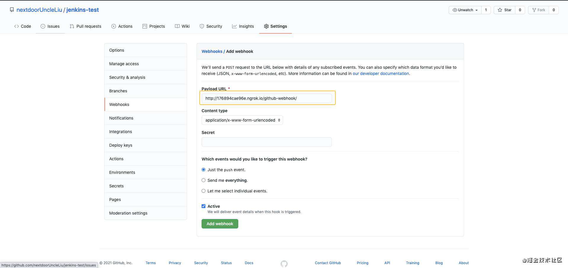 jenkins+docker+github webhook+multibranch pipeline从0到1实现自动化构建