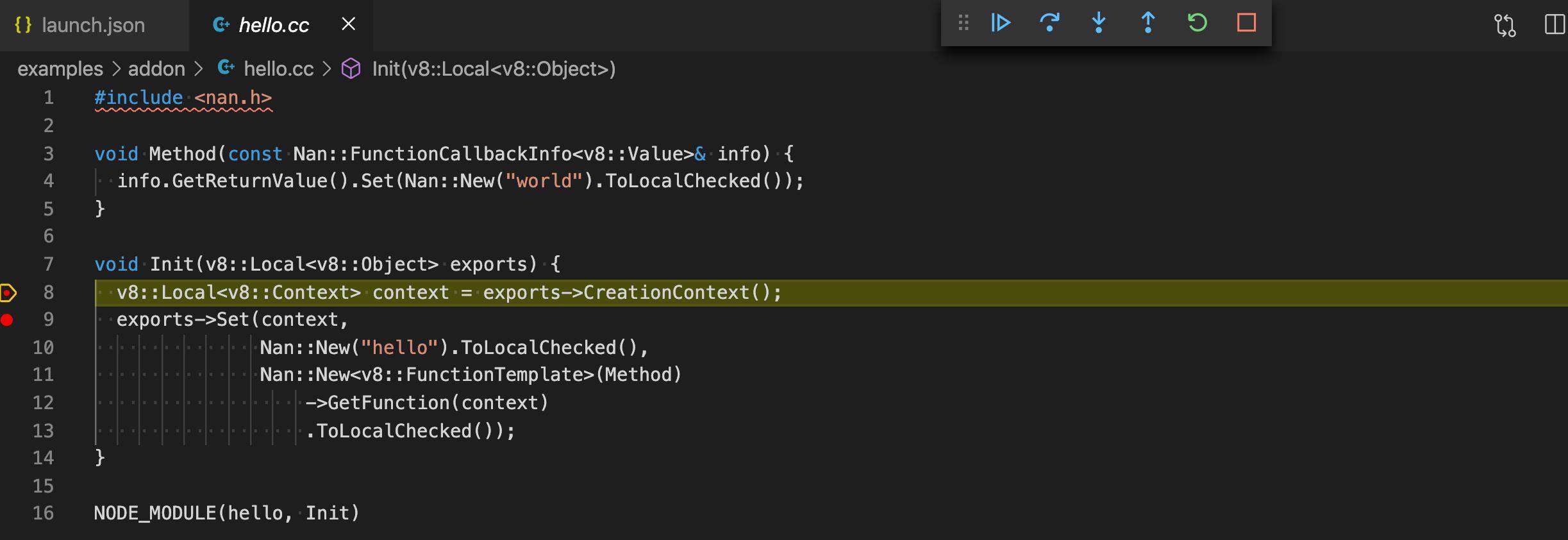 vscode 里混合调试 c++ 和 nodejs