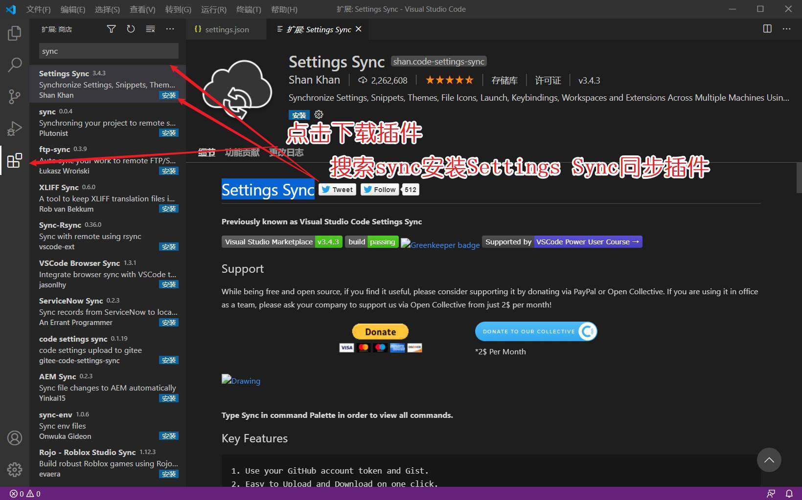 vscode Settings Sync同步插件使用